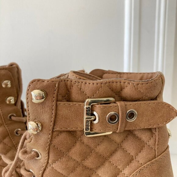 G By Guess Faux Leather Quilted Heeled Ankle Boots Tan Sz 7 - Picture 4 of 10